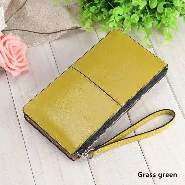 Damengeldbörsen Candy Oil Ledergeldbörse Langes Design Tageskupplung Lässige Dame Geldbörse Damen Handtasche Carteira Feminina A4