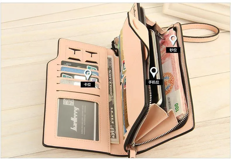 Damen-Geldbörse mit Reißverschluss und Haspe, lange Geldbörse, Verschluss im langen Stil, riesige Kapazität, modische Handtasche, Geldbeutel, mehr Kartenfächer