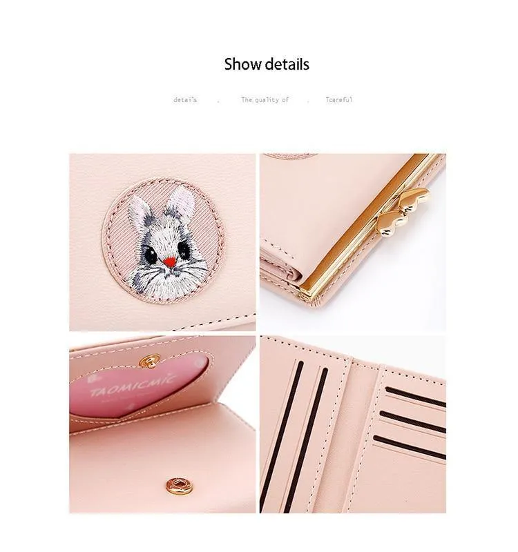 Frauen Brieftasche Kaninchen Tuch Aufkleber Ändern Ordner Japanischen Kawaii Mädchen Kurze Multi-funktion Geldbörse Karte Sets