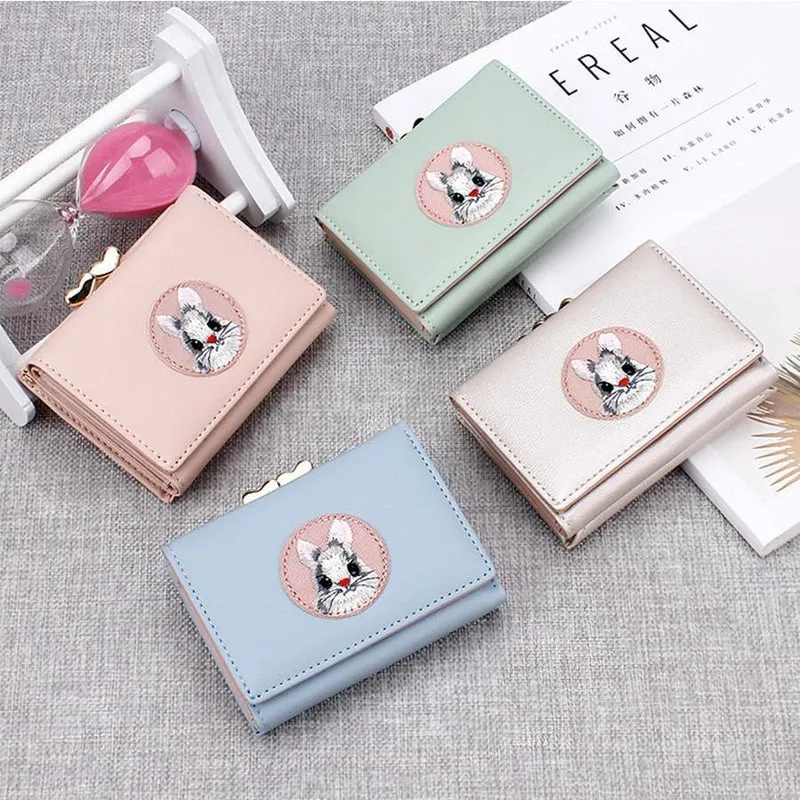 Frauen Brieftasche Kaninchen Tuch Aufkleber Ändern Ordner Japanischen Kawaii Mädchen Kurze Multi-funktion Geldbörse Karte Sets