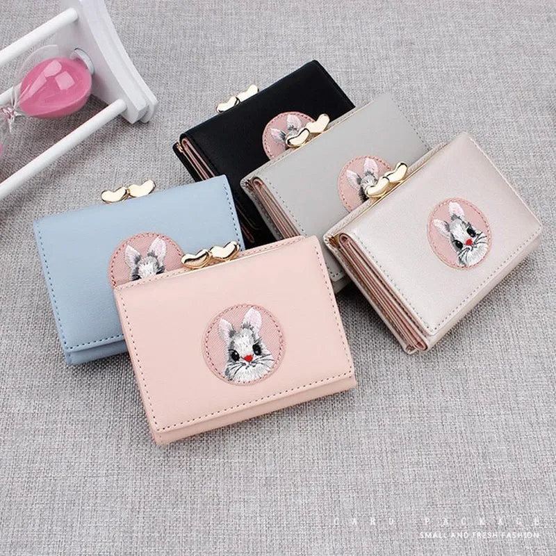Frauen Brieftasche Kaninchen Tuch Aufkleber Ändern Ordner Japanischen Kawaii Mädchen Kurze Multi-funktion Geldbörse Karte Sets
