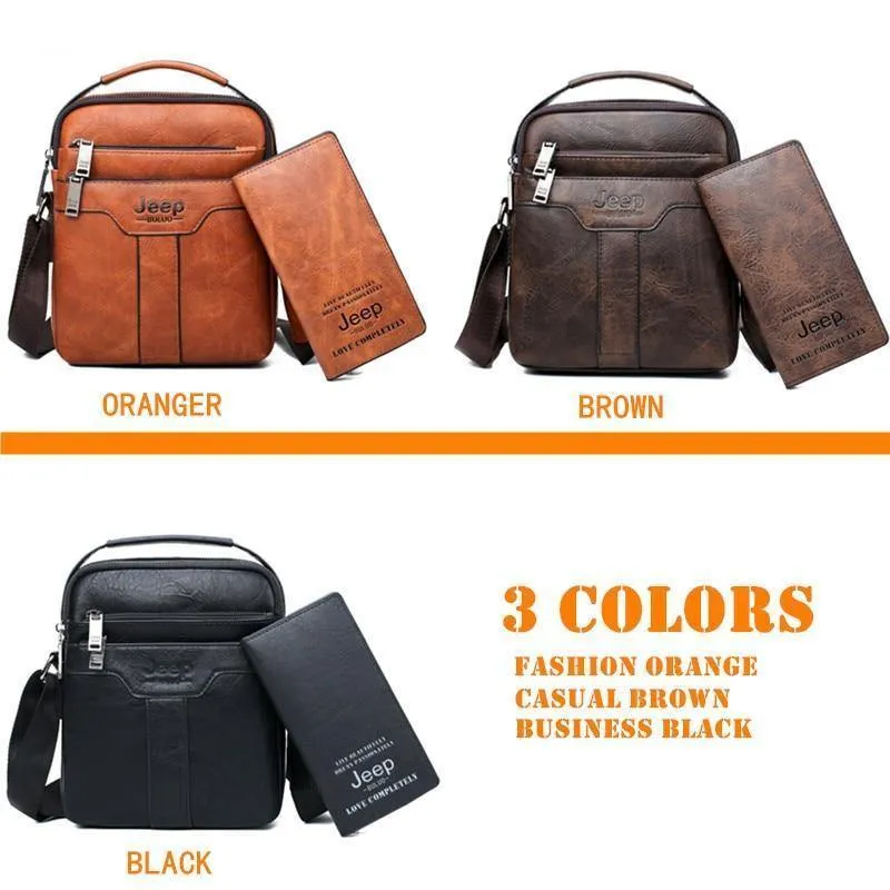 Herren Messenger Bags 2er Set Crossbody Business Casual Handtasche Männlich Spliter Leder Umhängetasche Große Kapazität