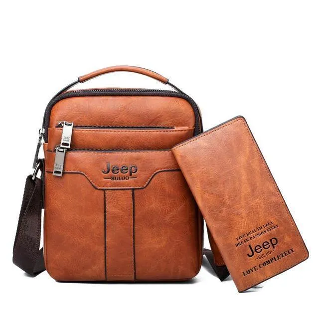 Herren Messenger Bags 2er Set Crossbody Business Casual Handtasche Männlich Spliter Leder Umhängetasche Große Kapazität