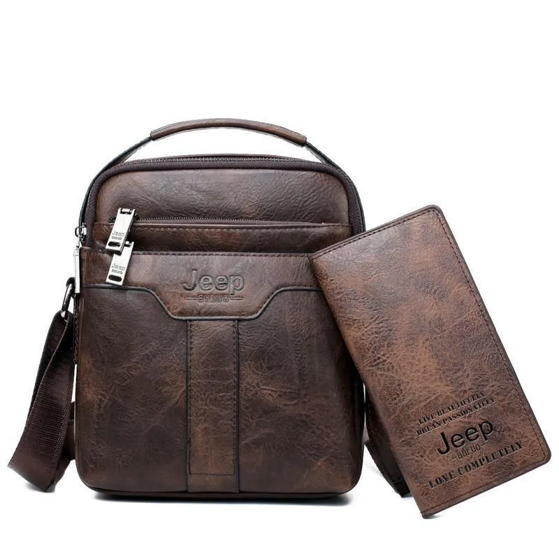 Herren Messenger Bags 2er Set Crossbody Business Casual Handtasche Männlich Spliter Leder Umhängetasche Große Kapazität