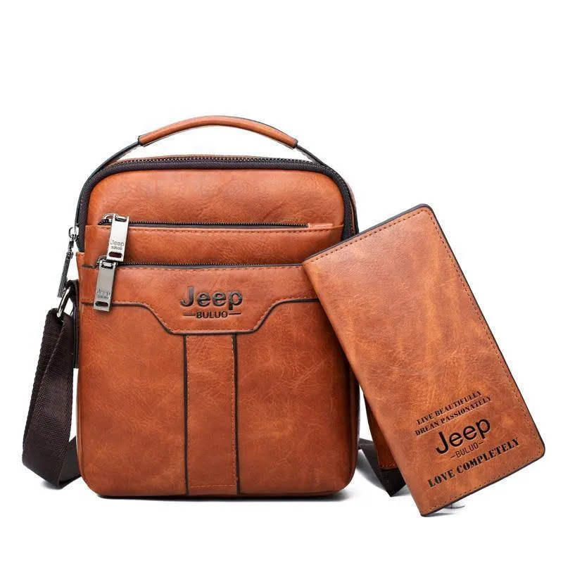 Herren Messenger Bags 2er Set Crossbody Business Casual Handtasche Männlich Spliter Leder Umhängetasche Große Kapazität