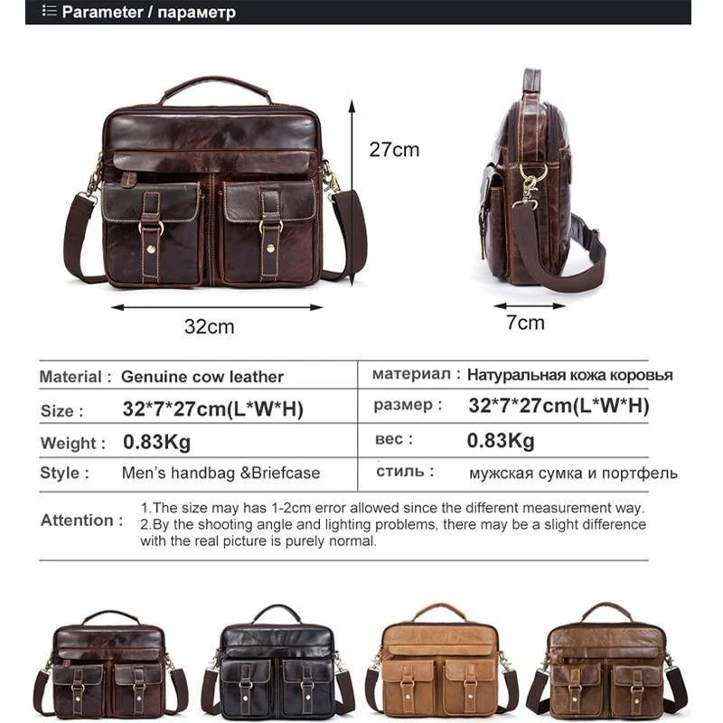 Messenger Bag Herren Echtleder Aktentasche Mann Taschen Arbeit Business Casual Reisetasche für Dokumente Messenger Male 801