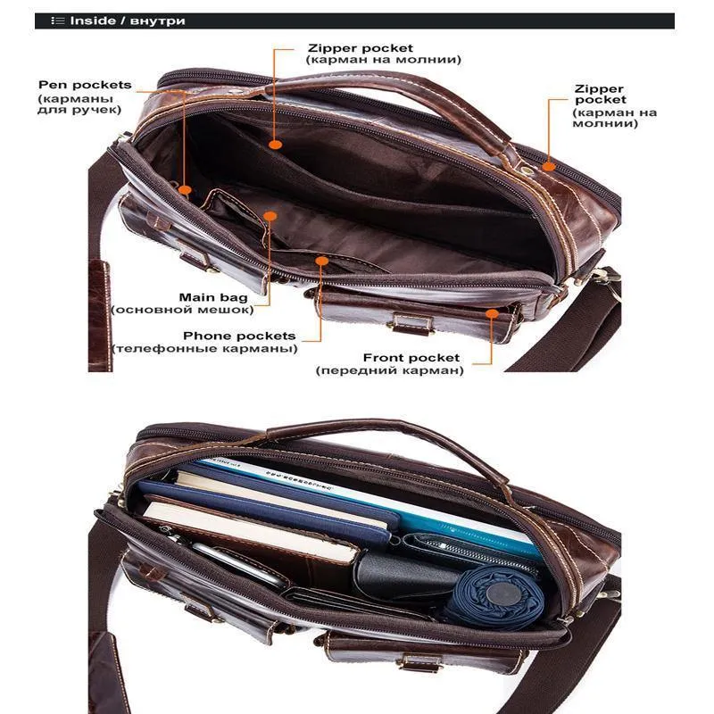 Messenger Bag Herren Echtleder Aktentasche Mann Taschen Arbeit Business Casual Reisetasche für Dokumente Messenger Male 801