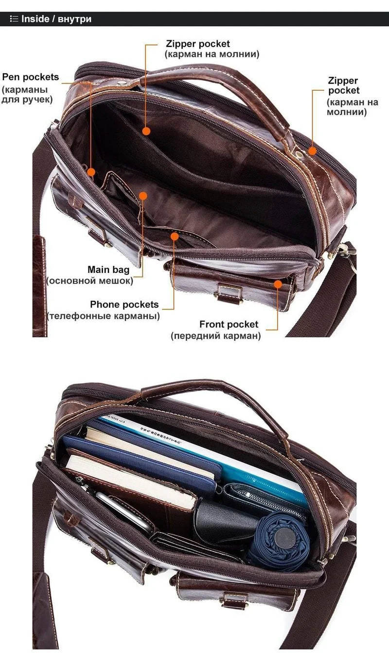 Messenger Bag Herren Echtleder Aktentasche Mann Taschen Arbeit Business Casual Reisetasche für Dokumente Messenger Male 801