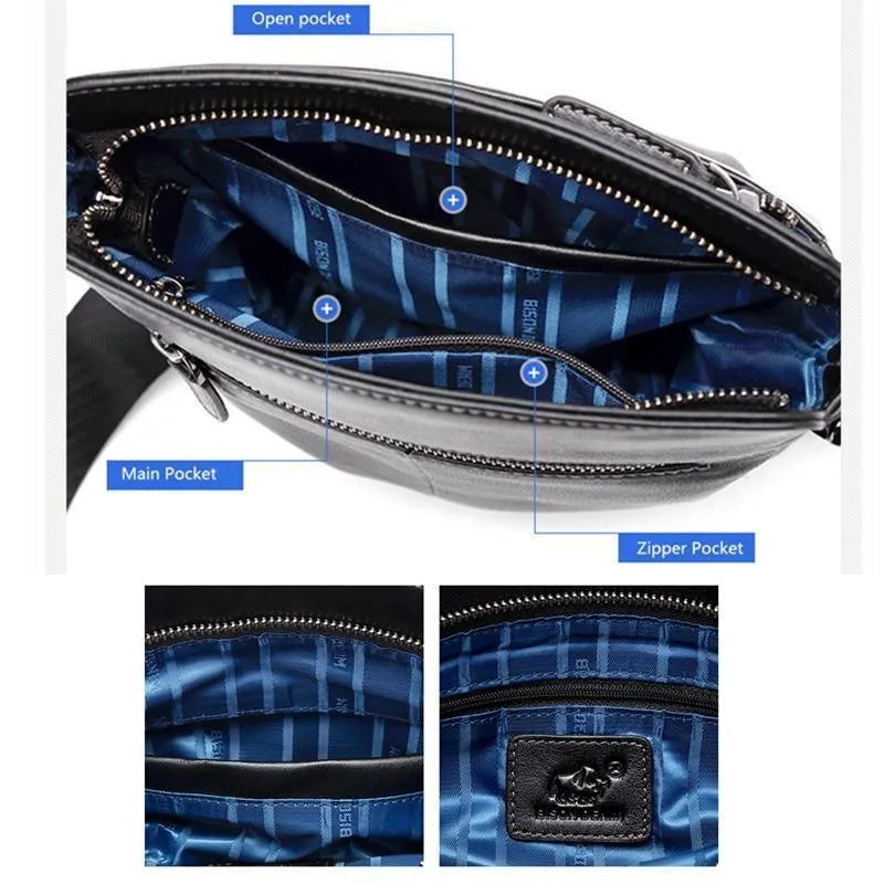 Leder Umhängetasche Ipad Herren Tasche Reißverschluss Männer Messenger Bag Casual Männliche Schultertasche N2749-1B