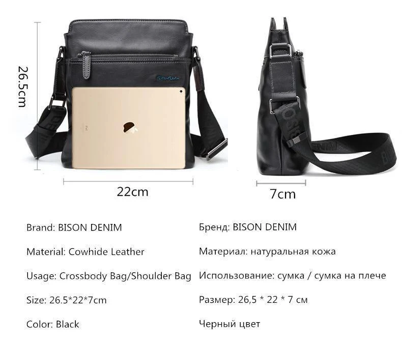 Leder Umhängetasche Ipad Herren Tasche Reißverschluss Männer Messenger Bag Casual Männliche Schultertasche N2749-1B