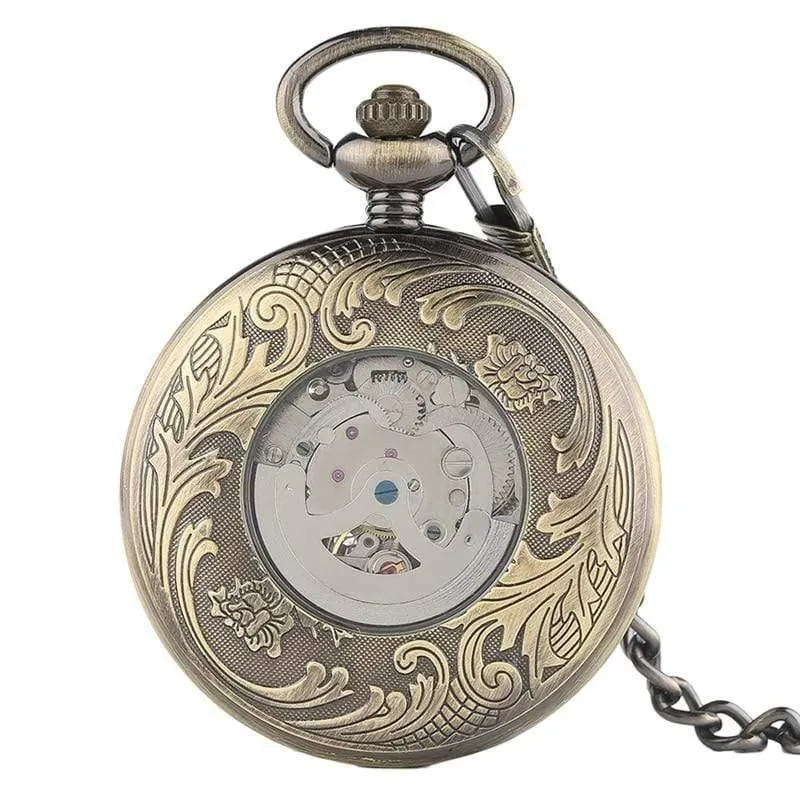 Taschenuhr Retro Hollow Phoenix mit Peaony Carving Fob Chain Einzigartige Art Clock Roman Liebhaber Freunde Geschenke
