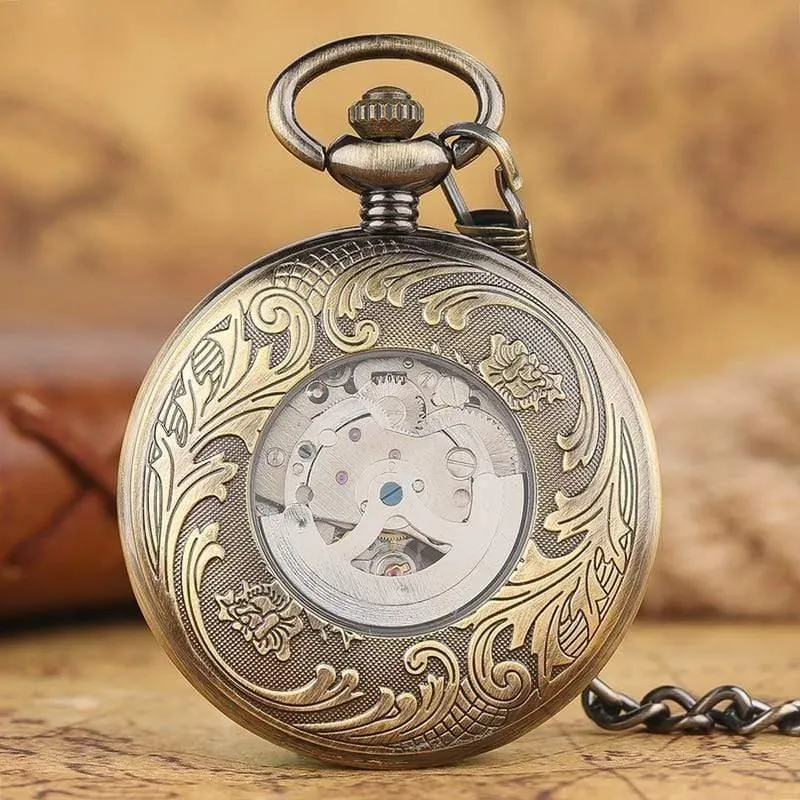 Taschenuhr Retro Hollow Phoenix mit Peaony Carving Fob Chain Einzigartige Art Clock Roman Liebhaber Freunde Geschenke
