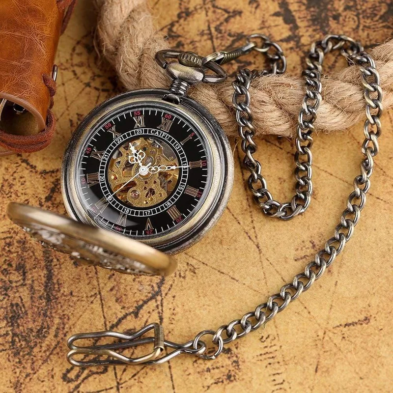 Taschenuhr Retro Hollow Phoenix mit Peaony Carving Fob Chain Einzigartige Art Clock Roman Liebhaber Freunde Geschenke