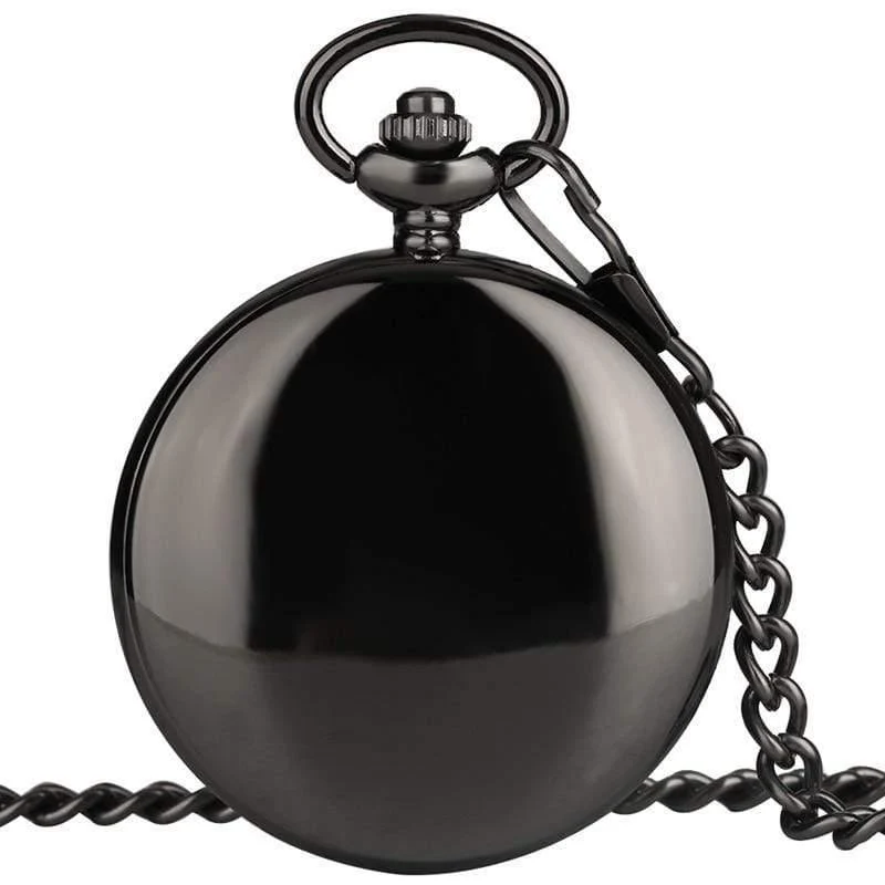 Retro Black Smooth Quartz Einzigartige gravierte Custom LOVE Taschenuhr mit 30cm Ketten Geschenkbox