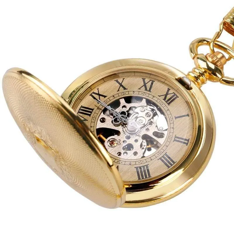 Mechanische Uhrenkette Luxus Schild Fall Skelett Anhänger automatische Taschenuhr Männer Frauen römische Ziffer Taschenuhr