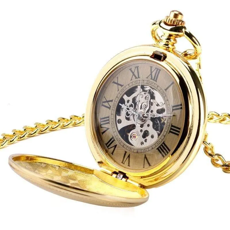 Mechanische Uhrenkette Luxus Schild Fall Skelett Anhänger automatische Taschenuhr Männer Frauen römische Ziffer Taschenuhr