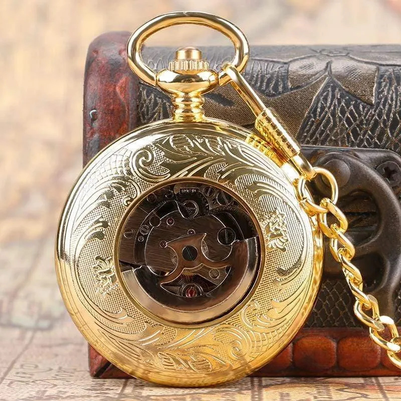 Mechanische Uhrenkette Luxus Schild Fall Skelett Anhänger automatische Taschenuhr Männer Frauen römische Ziffer Taschenuhr