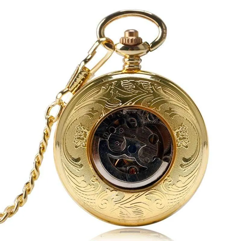 Mechanische Uhrenkette Luxus Schild Fall Skelett Anhänger automatische Taschenuhr Männer Frauen römische Ziffer Taschenuhr