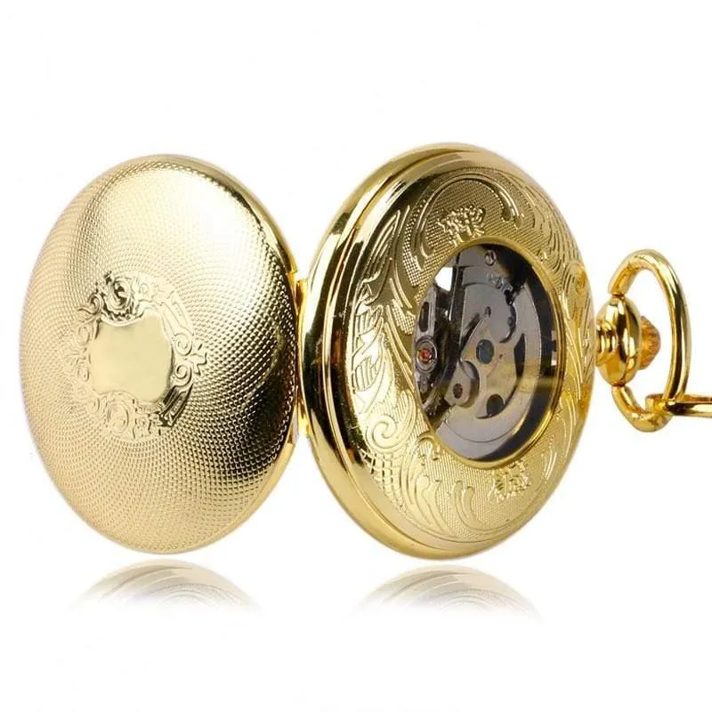 Mechanische Uhrenkette Luxus Schild Fall Skelett Anhänger automatische Taschenuhr Männer Frauen römische Ziffer Taschenuhr