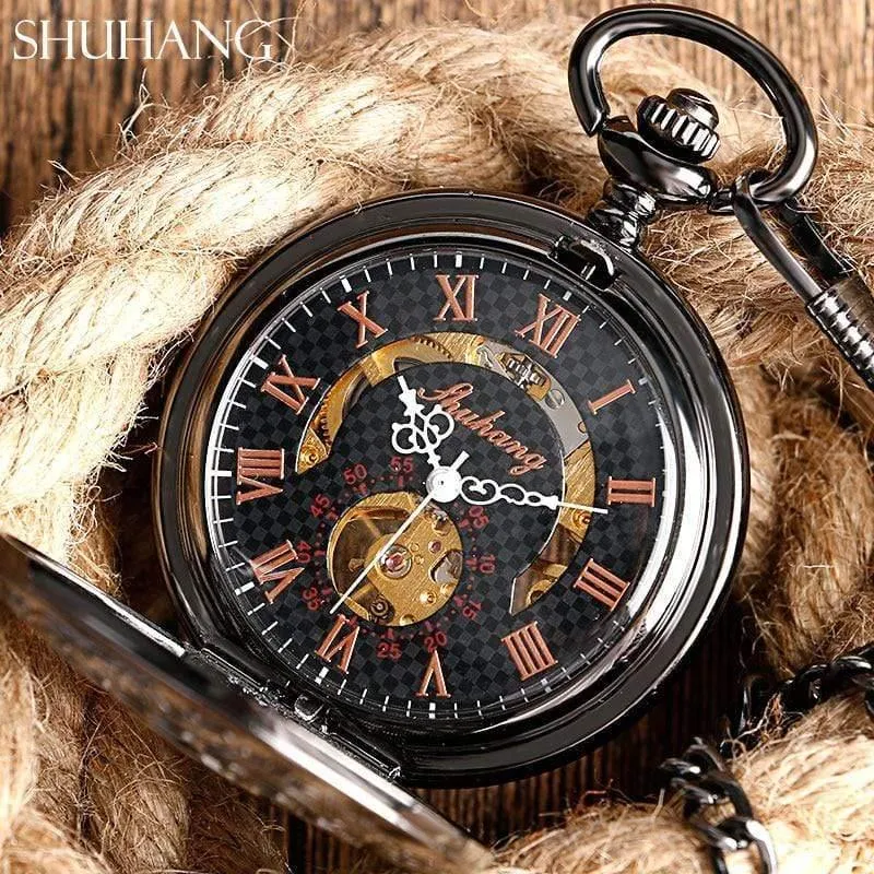 Skelett Handaufzug mechanische Taschenuhren klassisches Kleid Steampunk Stahluhr Herren Damen Geburtstagsgeschenk