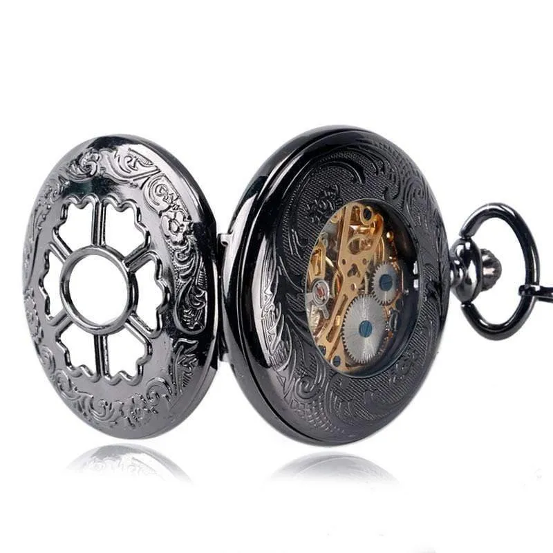 Skelett Handaufzug mechanische Taschenuhren klassisches Kleid Steampunk Stahluhr Herren Damen Geburtstagsgeschenk