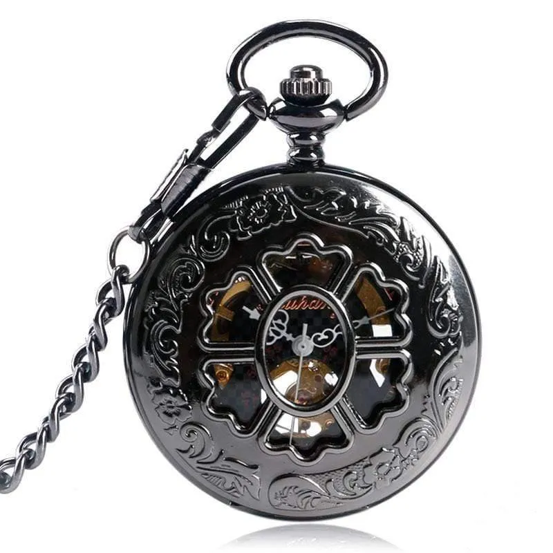 Skelett Handaufzug mechanische Taschenuhren klassisches Kleid Steampunk Stahluhr Herren Damen Geburtstagsgeschenk