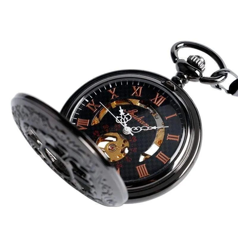 Skelett Handaufzug mechanische Taschenuhren klassisches Kleid Steampunk Stahluhr Herren Damen Geburtstagsgeschenk