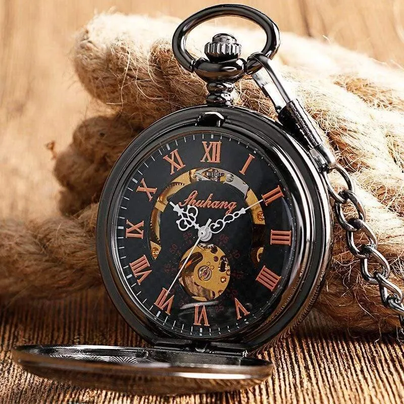 Skelett Handaufzug mechanische Taschenuhren klassisches Kleid Steampunk Stahluhr Herren Damen Geburtstagsgeschenk
