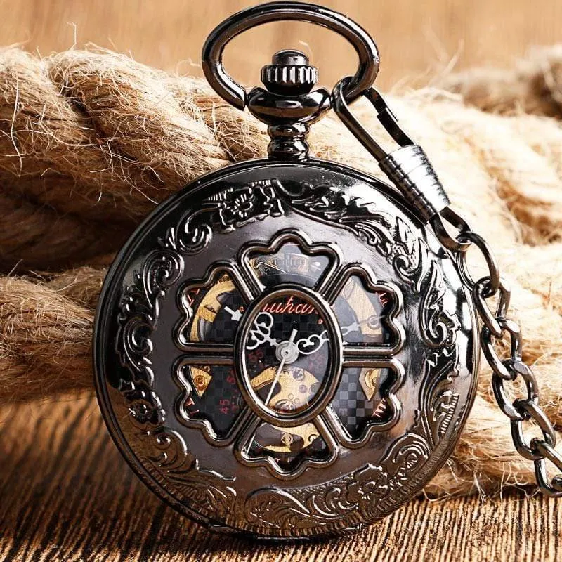Skelett Handaufzug mechanische Taschenuhren klassisches Kleid Steampunk Stahluhr Herren Damen Geburtstagsgeschenk
