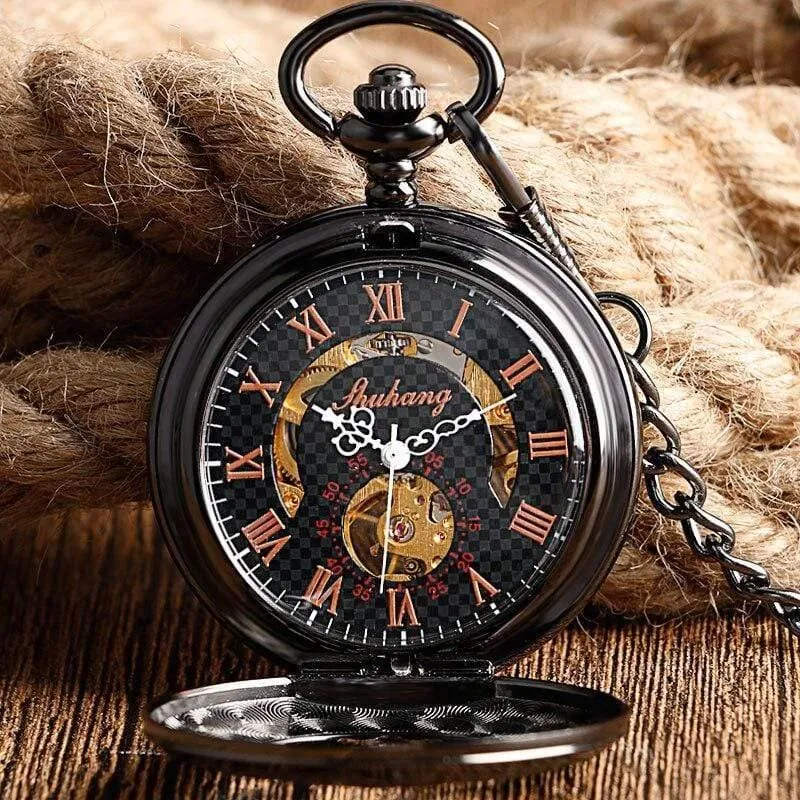 Skelett Handaufzug mechanische Taschenuhren klassisches Kleid Steampunk Stahluhr Herren Damen Geburtstagsgeschenk