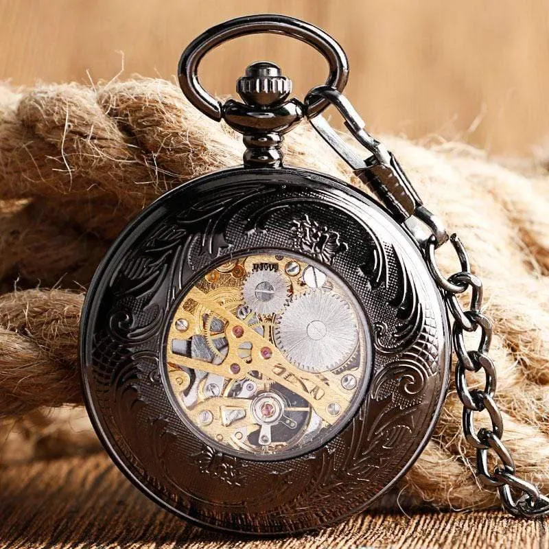 Skelett Handaufzug mechanische Taschenuhren klassisches Kleid Steampunk Stahluhr Herren Damen Geburtstagsgeschenk