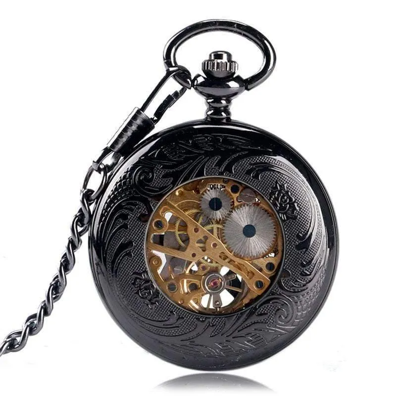 Skelett Handaufzug mechanische Taschenuhren klassisches Kleid Steampunk Stahluhr Herren Damen Geburtstagsgeschenk