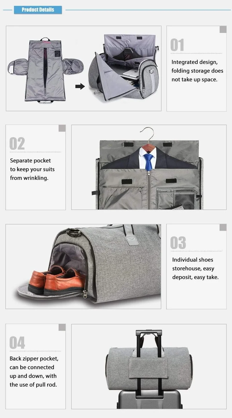 Kleidersack für die Reise mit Schultergurt, Seesack, Handgepäck, Hängekoffer, Kleidung, Businesstasche, mehrere Taschen