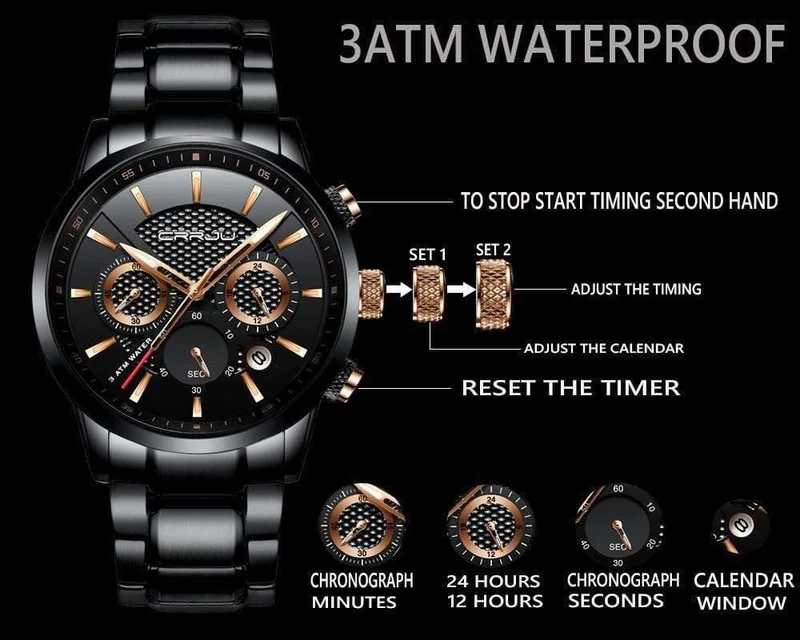 Männer Uhr 30m Wasserdicht Herren Uhren Top Brand Luxus Stahl Uhr Chronograph Männliche Uhr Saat uhren hombre