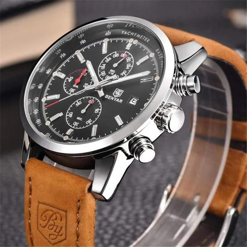 Männer Uhr Top Marke Luxus Männlichen Leder Wasserdicht Chronograph Quarz Militär Armbanduhr Männer Uhr saat