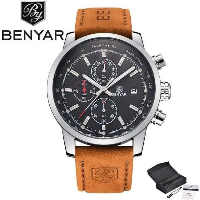 Männer Uhr Top Marke Luxus Männlichen Leder Wasserdicht Chronograph Quarz Militär Armbanduhr Männer Uhr saat
