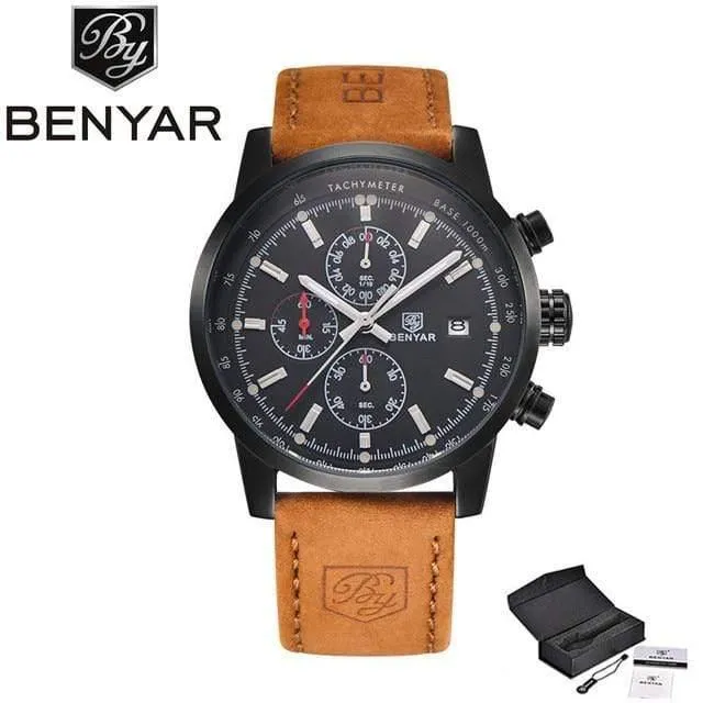 Männer Uhr Top Marke Luxus Männlichen Leder Wasserdicht Chronograph Quarz Militär Armbanduhr Männer Uhr saat