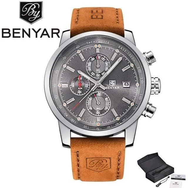 Männer Uhr Top Marke Luxus Männlichen Leder Wasserdicht Chronograph Quarz Militär Armbanduhr Männer Uhr saat