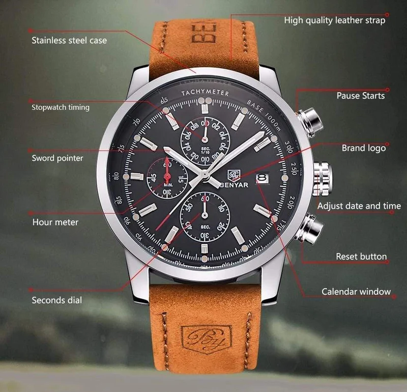 Männer Uhr Top Marke Luxus Männlichen Leder Wasserdicht Chronograph Quarz Militär Armbanduhr Männer Uhr saat