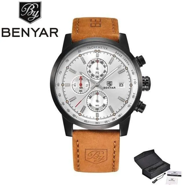 Männer Uhr Top Marke Luxus Männlichen Leder Wasserdicht Chronograph Quarz Militär Armbanduhr Männer Uhr saat