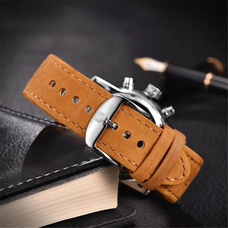 Männer Uhr Top Marke Luxus Männlichen Leder Wasserdicht Chronograph Quarz Militär Armbanduhr Männer Uhr saat