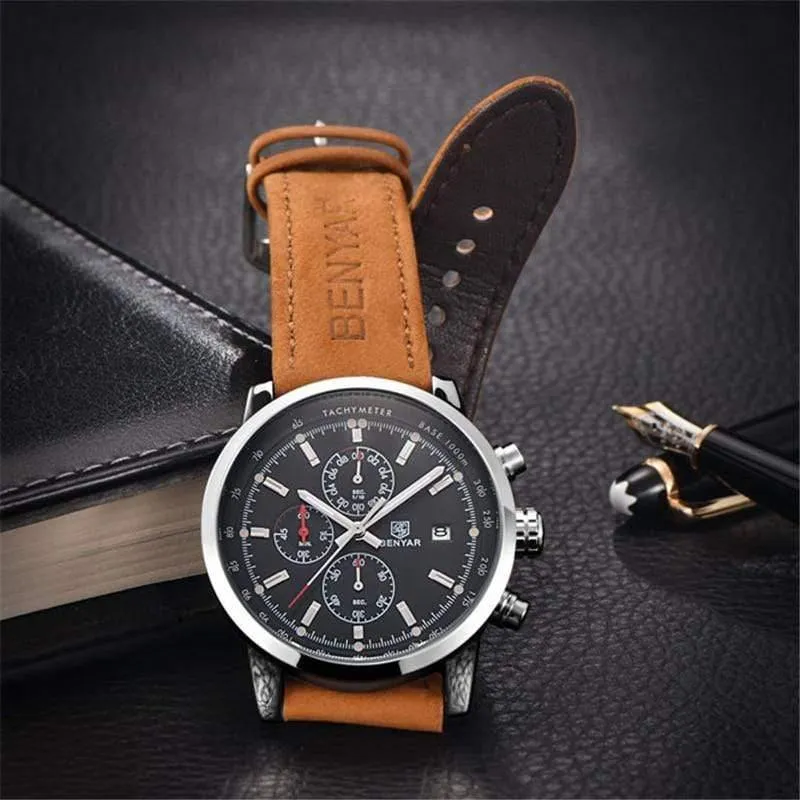 Männer Uhr Top Marke Luxus Männlichen Leder Wasserdicht Chronograph Quarz Militär Armbanduhr Männer Uhr saat