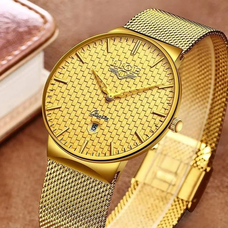 Herren Uhren Top Brand Luxus Ultra Dünne Quarz Uhr Männer Stahl Mesh Armband Wasserdicht Gold Uhr Relogio Masculino