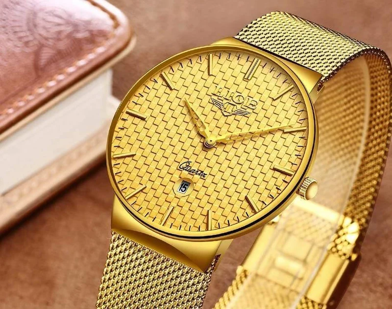 Herren Uhren Top Brand Luxus Ultra Dünne Quarz Uhr Männer Stahl Mesh Armband Wasserdicht Gold Uhr Relogio Masculino