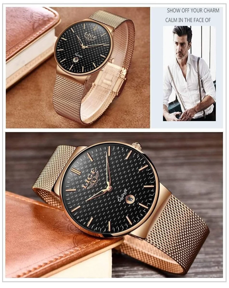 Herren Uhren Top Brand Luxus Ultra Dünne Quarz Uhr Männer Stahl Mesh Armband Wasserdicht Gold Uhr Relogio Masculino