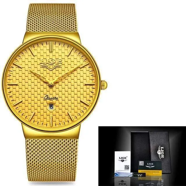 Herren Uhren Top Brand Luxus Ultra Dünne Quarz Uhr Männer Stahl Mesh Armband Wasserdicht Gold Uhr Relogio Masculino