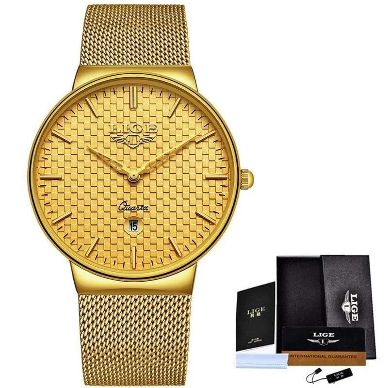 Herren Uhren Top Brand Luxus Ultra Dünne Quarz Uhr Männer Stahl Mesh Armband Wasserdicht Gold Uhr Relogio Masculino