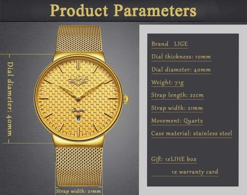Herren Uhren Top Brand Luxus Ultra Dünne Quarz Uhr Männer Stahl Mesh Armband Wasserdicht Gold Uhr Relogio Masculino