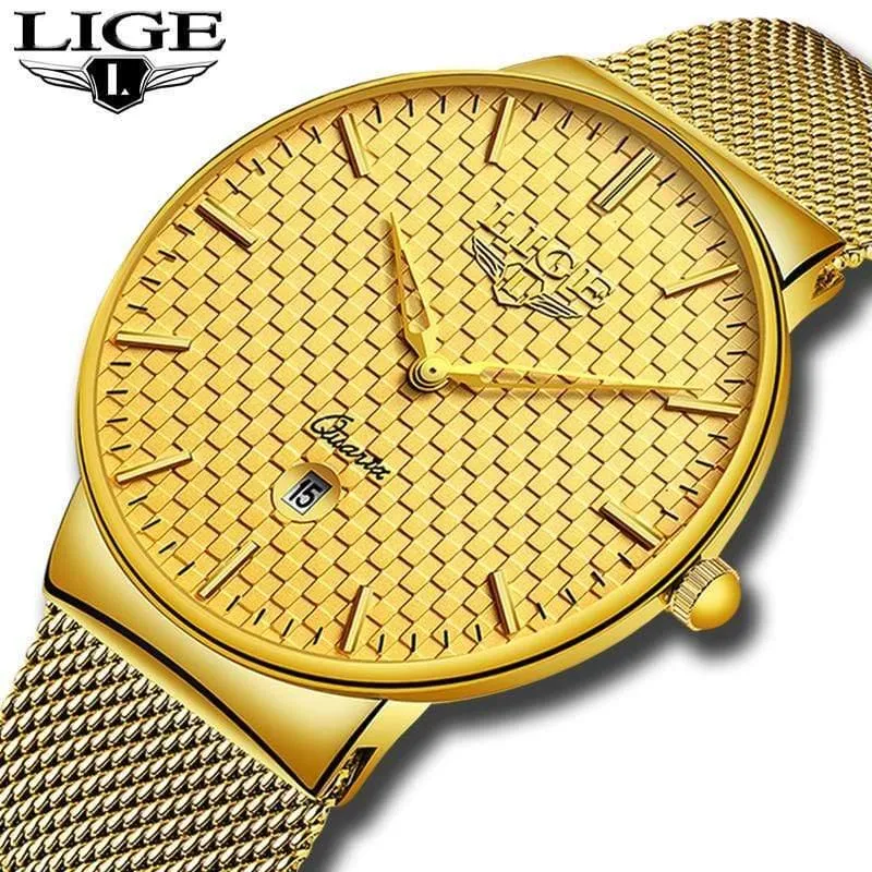Herren Uhren Top Brand Luxus Ultra Dünne Quarz Uhr Männer Stahl Mesh Armband Wasserdicht Gold Uhr Relogio Masculino