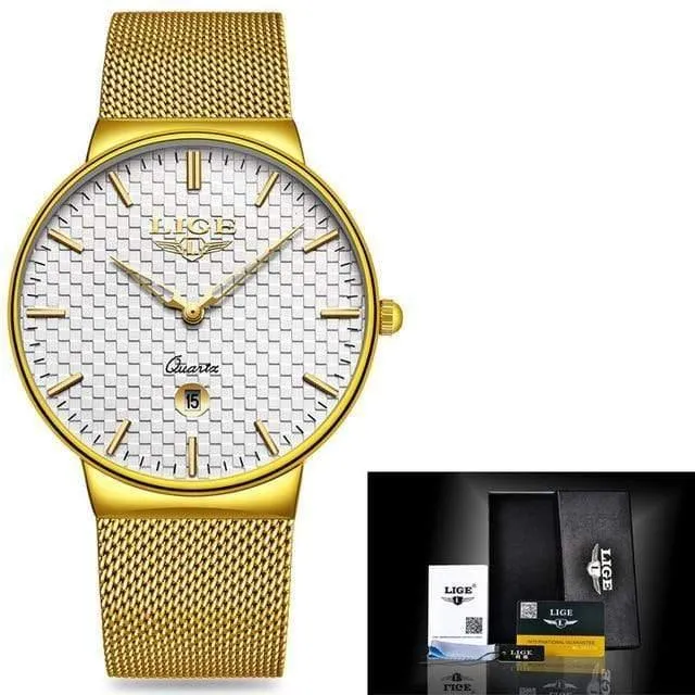 Herren Uhren Top Brand Luxus Ultra Dünne Quarz Uhr Männer Stahl Mesh Armband Wasserdicht Gold Uhr Relogio Masculino